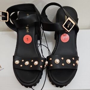 Black Pearl-Studded Sandals